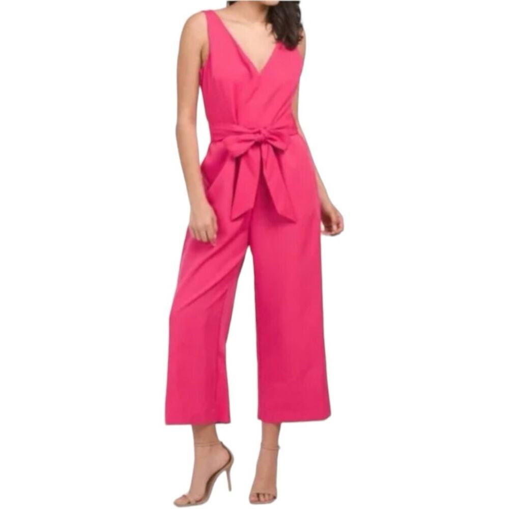 Sam Edelman New Jumpsuit Wide Leg Crop V-neck Belted Hot Pink Women’s Size 2